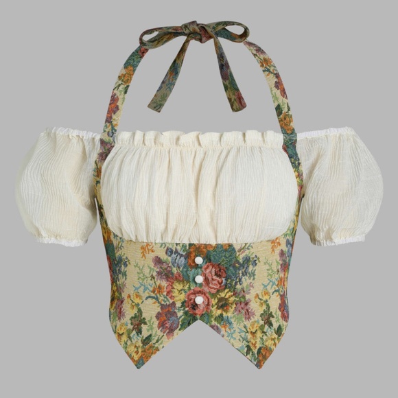 CIDER Jacquard Floral Halter Corset Top - Picture 10 of 12